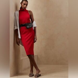 Banana Republic Red Sleeveless Turtleneck Midi Dress